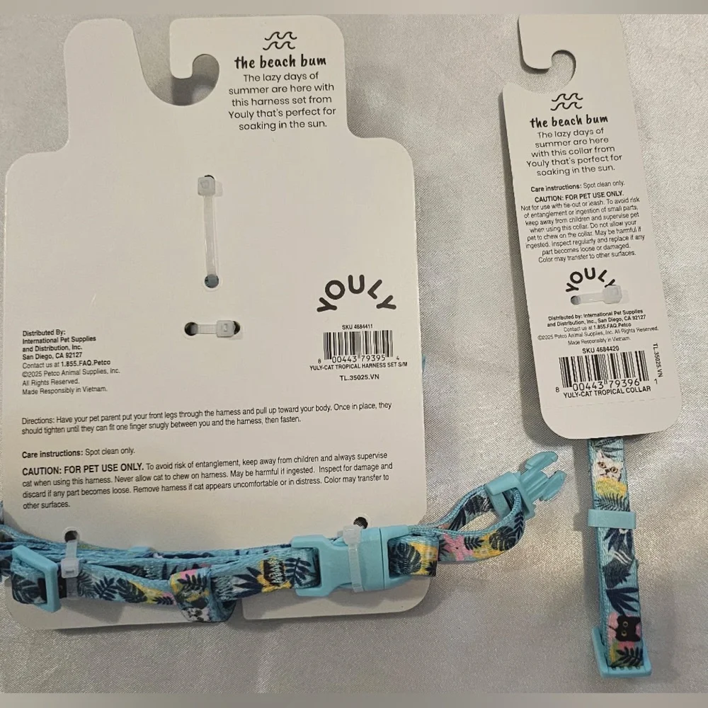 Youly the beach bum Tropical Cat Harness and Leash Set w/Collar (S/M)
